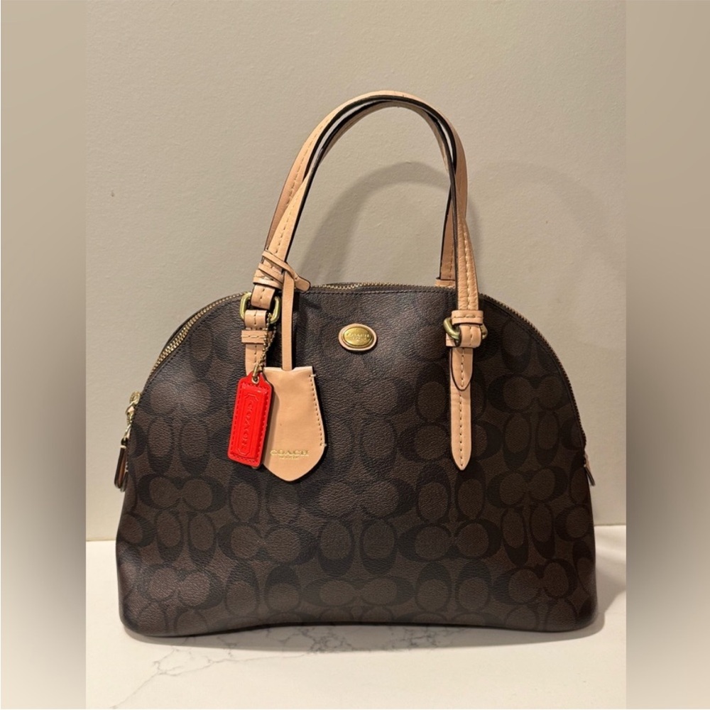 Coach Dark Brown and Tan Satchel with Red Tag
